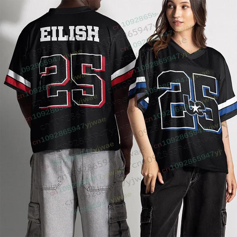 T-shirt col en v pour hommes et femmes Eilish No.25 surdimensionné à la mode Style sportif été à man