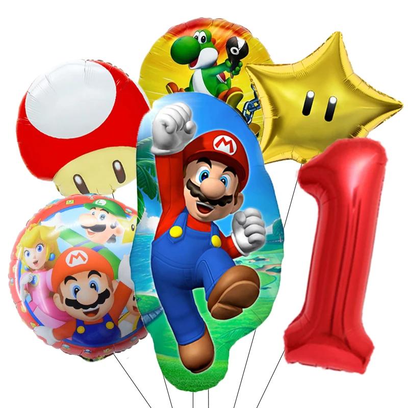 6 ballons en aluminium à thème Super Frères de dessin animé, ballons numériques de 32 pouces, pour l