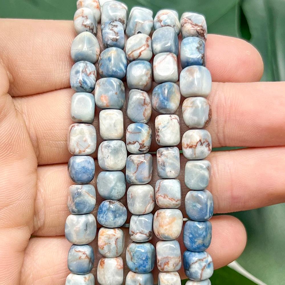 Perles en pierre naturelle 6x8mm sédiment de mer bleu Turquoise perles de jaspe perles carrées pour