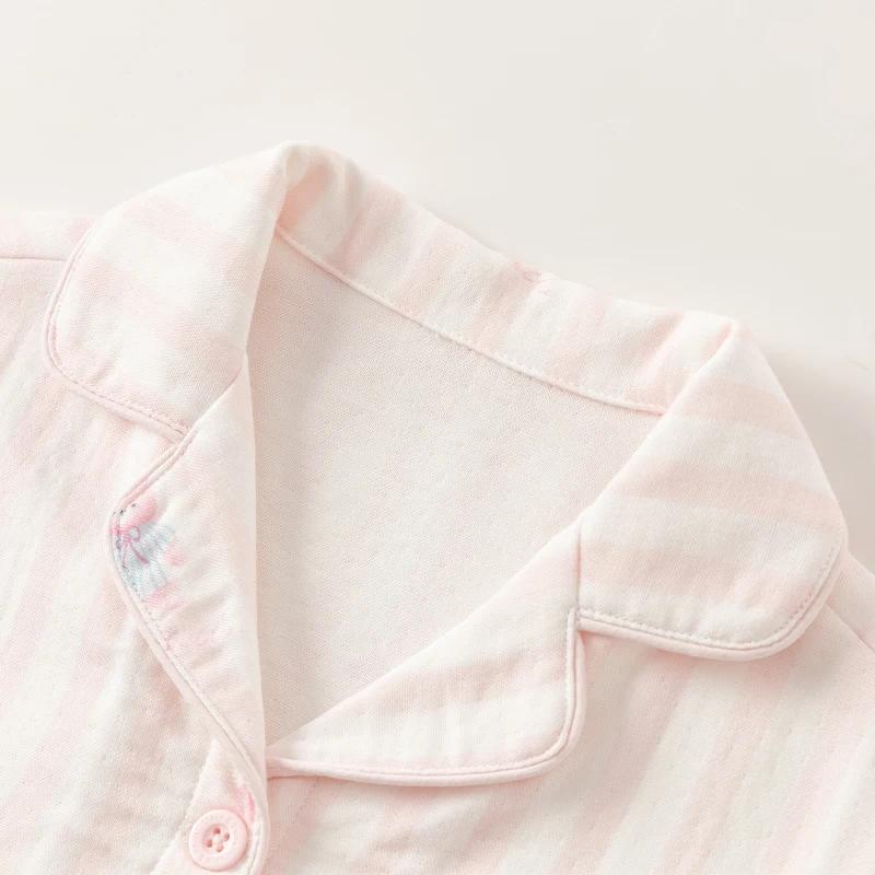 MACChildren-Pyjama rayé rose pour filles, ensemble deux pièces doux, imprimé ventilé, mode décontrac