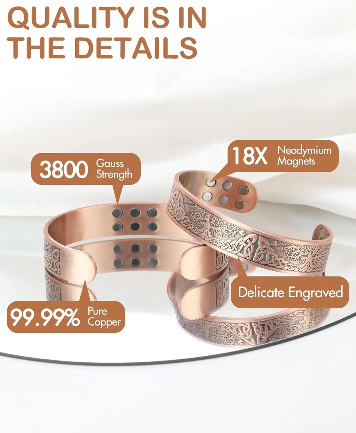 ARADOO – bracelets magnétiques en cuivre pour hommes et femmes, avec aimants en néodyme, arbre de vi