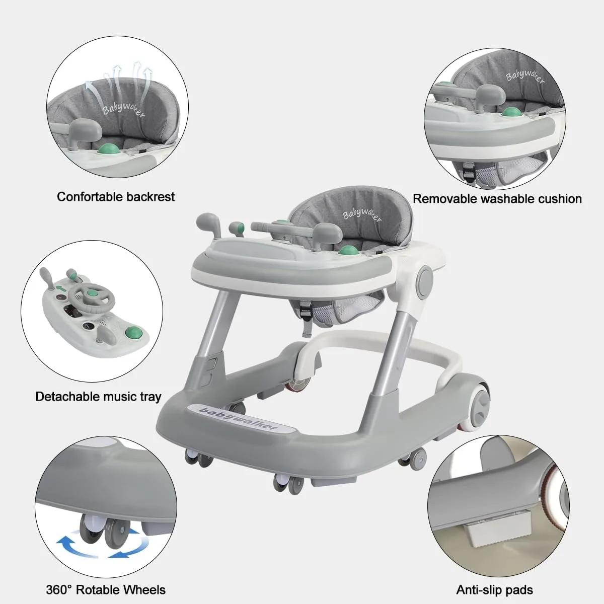 Trotteur 2 en 1 pour bébé, trotteur pour tout-petits avec plateau d'alimentation amovible et plateau