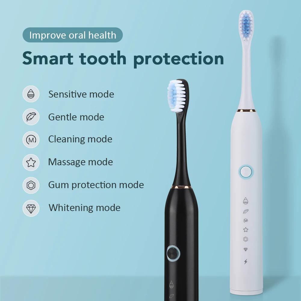 Brosse à dents électrique pour brosses à dents, 6 Modes, nettoyeur de blanchiment des dents, étanche