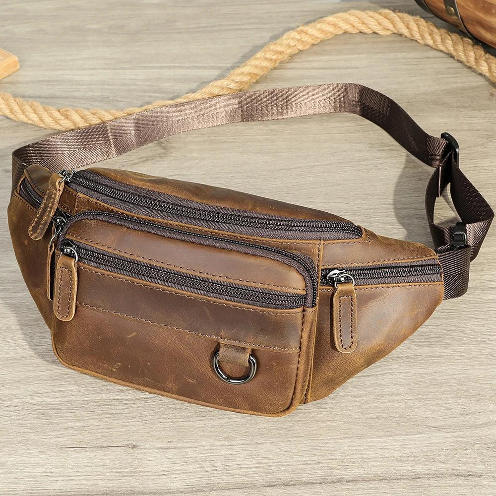 WESTAL-Sacs de ceinture en cuir de cheval en cuir véritable pour hommes, sacs à bandoulière pour tél