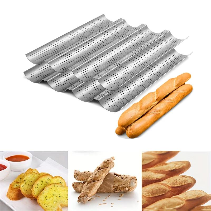 Moule à pain français perforé antiadhésif, poêle à Baguette en acier au carbone, pain français à 4 p