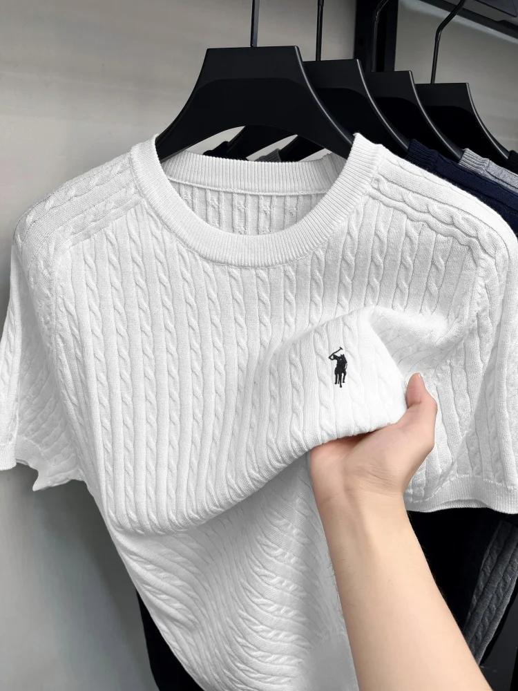 Haut de gamme marque de luxe t - shirt hommes nouvelle tendance jacquard exquis poney brodé été Casu