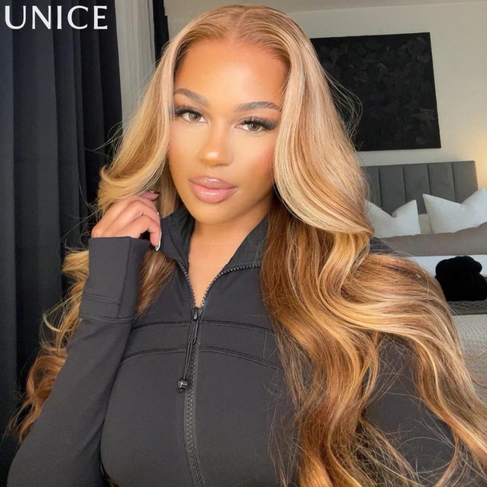 UNice 7x5 Bye-Bye Knots & 13x4 Pre Everything Perruque Lace Frontale en Cheveux Humains Blond Miel O