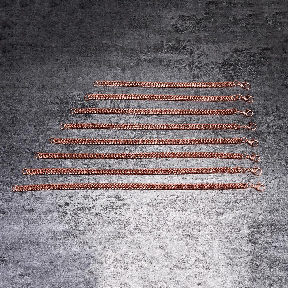 Bracelets en cuivre pur pour hommes et femmes, lien de chaîne cubaine réglable, fermoir à homard, 6m