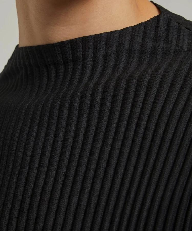 Miyake plissé homme manches longues T-Shirt mode classique noir haut à col roulé