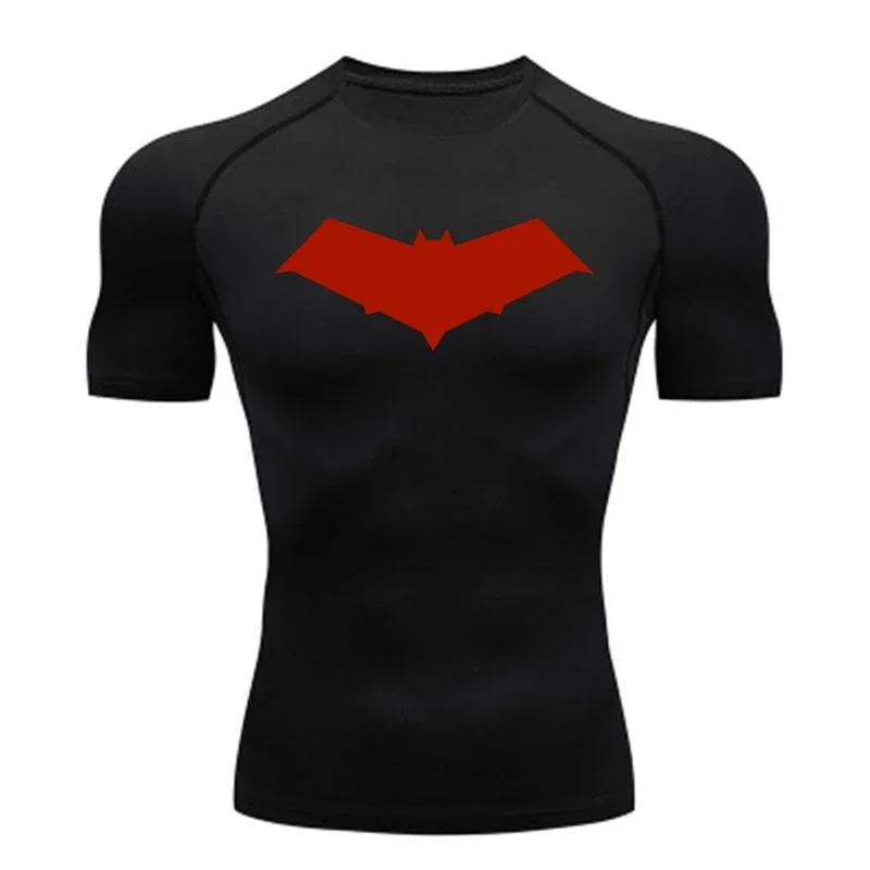 Été décontracté course Compression T-Shirt hommes hauts chauve-souris imprimé séchage rapide Fitness