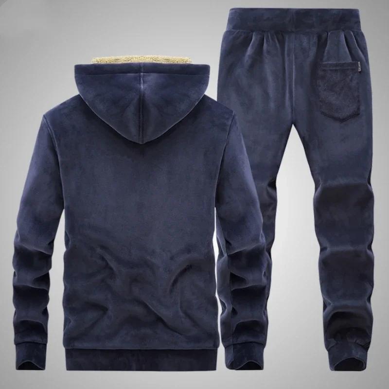 Survêtement en laine d'agneau Smile pour homme, ensemble 2 pièces, veste et pantalon à capuche, surv