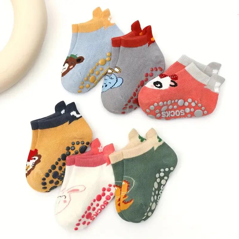 6 paires chaussettes coton enfants motif animal dessin animé - Antidérapantes confortables bébé