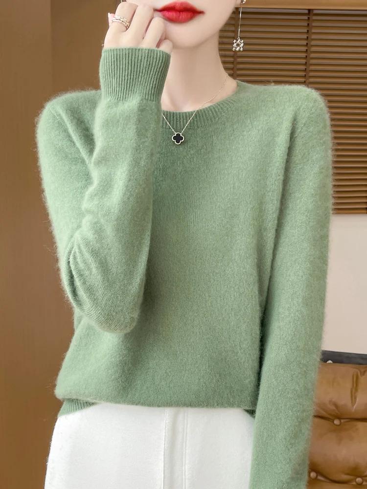 Pull en laine mérinos pour femme, col rond, en cachemire, basique, à la mode, confortable, chaud, dé