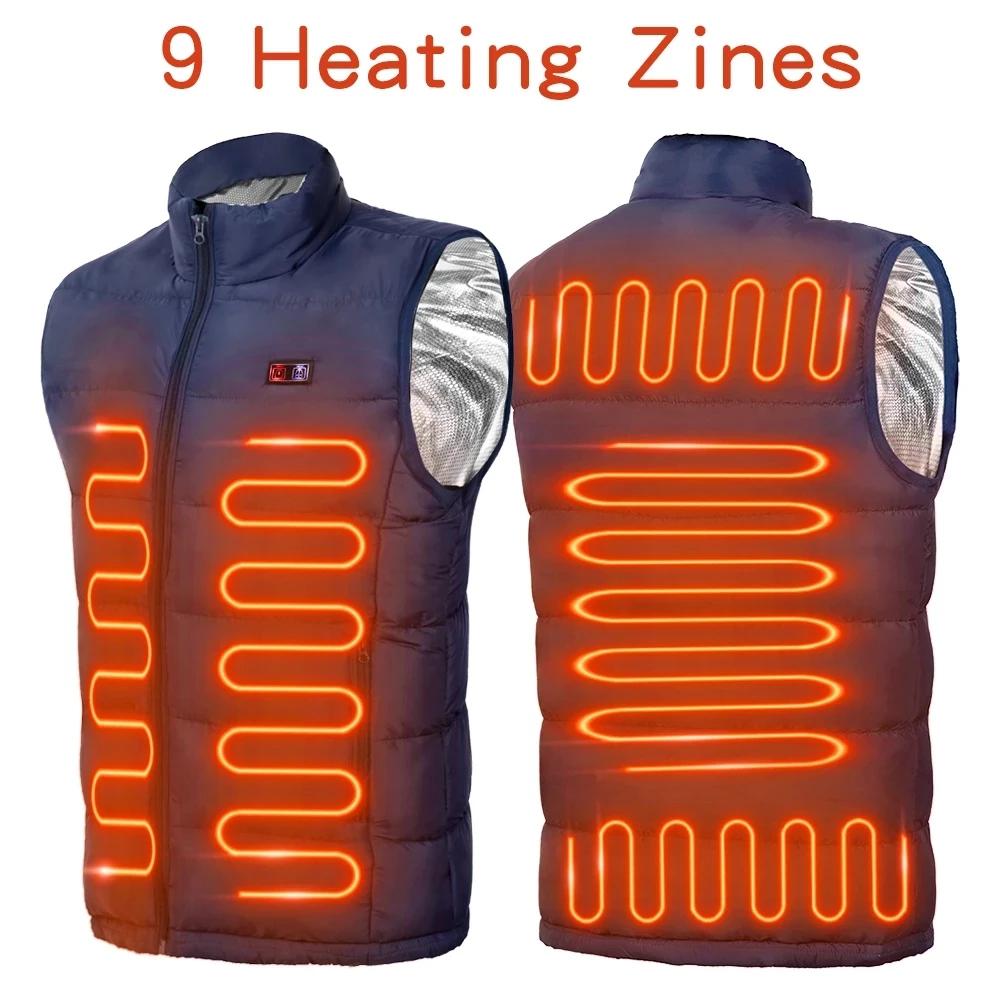 Veste chauffante USB en graphène pour homme et femme, manteau électrique, 9 vitrines métropolitaines