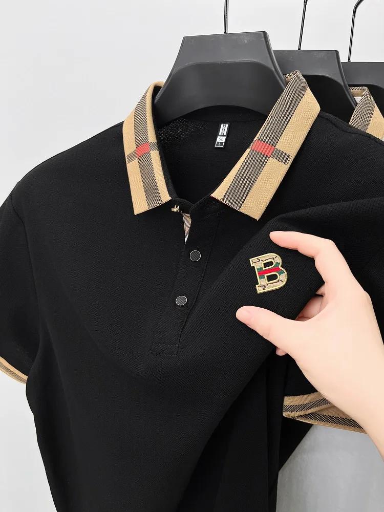 Marque de luxe logo polo à manches courtes hommes été nouveau haut de gamme en soie coton respirant