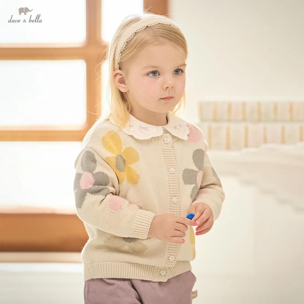 Dave Bella automne hiver filles bébé enfants doux mignon haut pull tricoté à fleurs pull mode décont