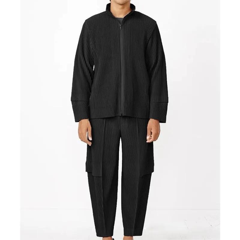 Miyake – veste plissée pour hommes, garde-robe, veste décontractée, ample, manches longues, fermetur