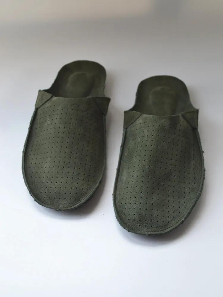 Pantoufles rétro perforées pour hommes, sandales d'été en cuir de vache