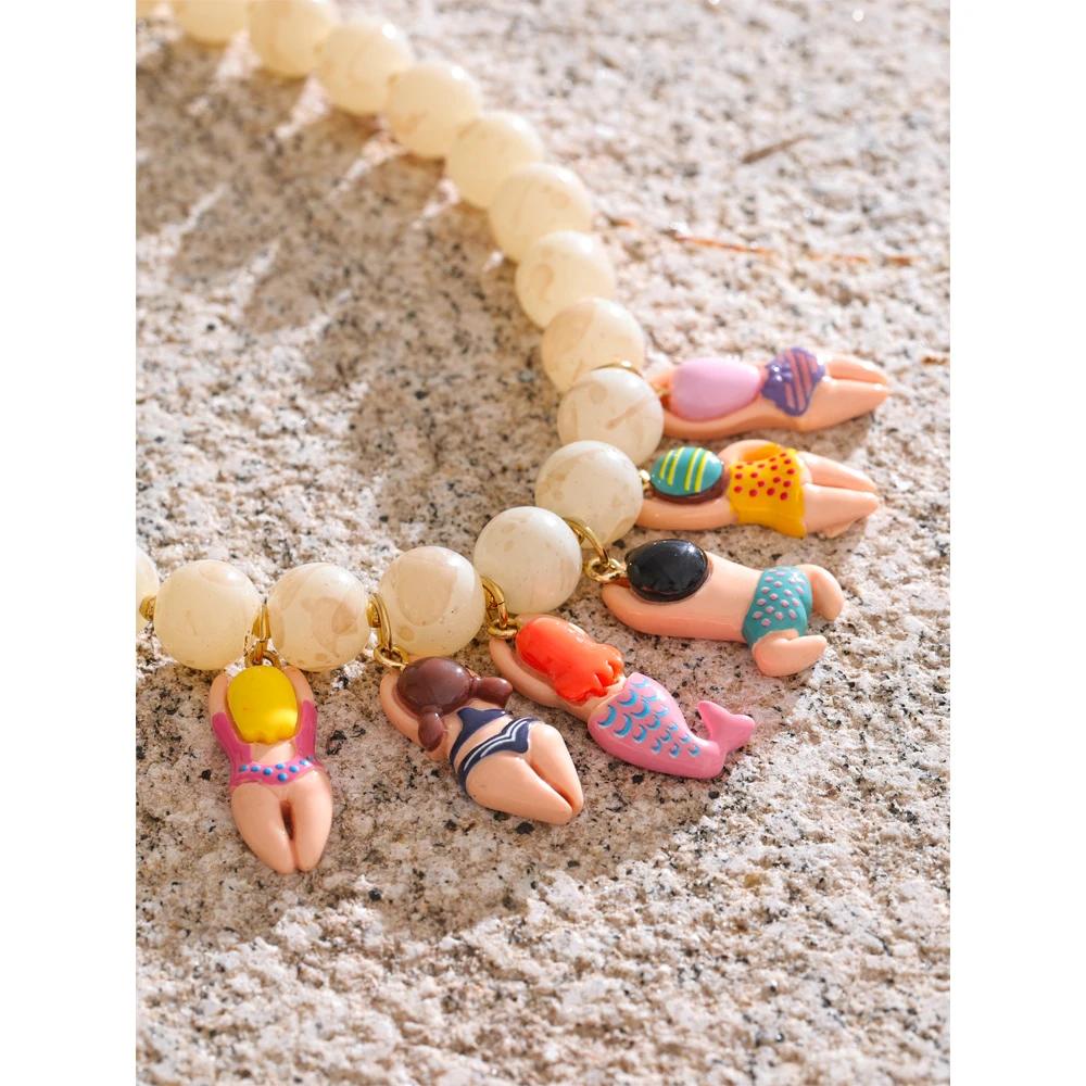 Yhpup élégant Unique bijoux faits à la main verre Imitation pierre perles chaîne résine Bikini poupé