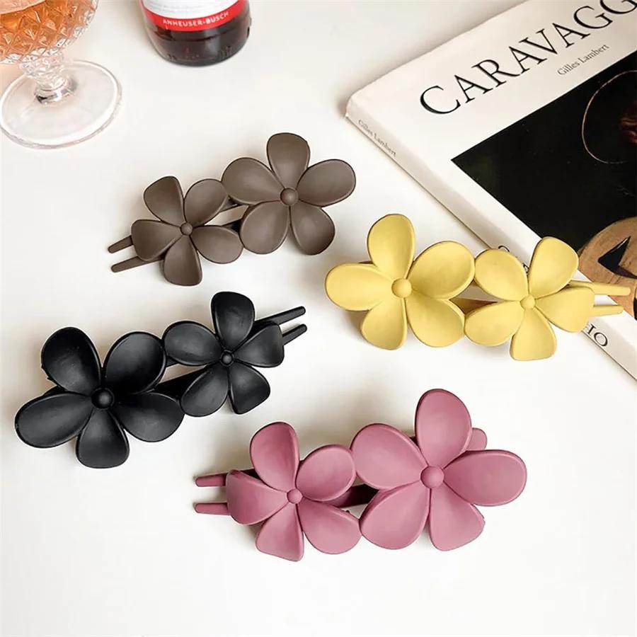 4 pièces pinces à cheveux fleur mat français Barrette à cheveux noir épingles à cheveux florales pin