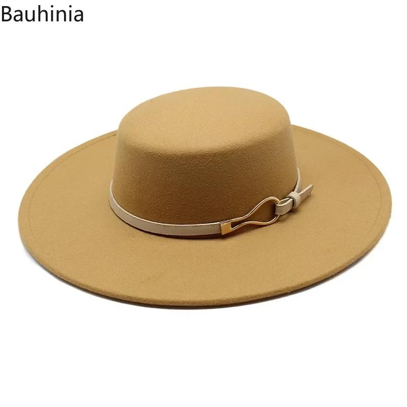 Bauhiniua – casquette en feutre de laine Fedoras Jazz, chapeaux d'église chauds et plats de 10CM à l