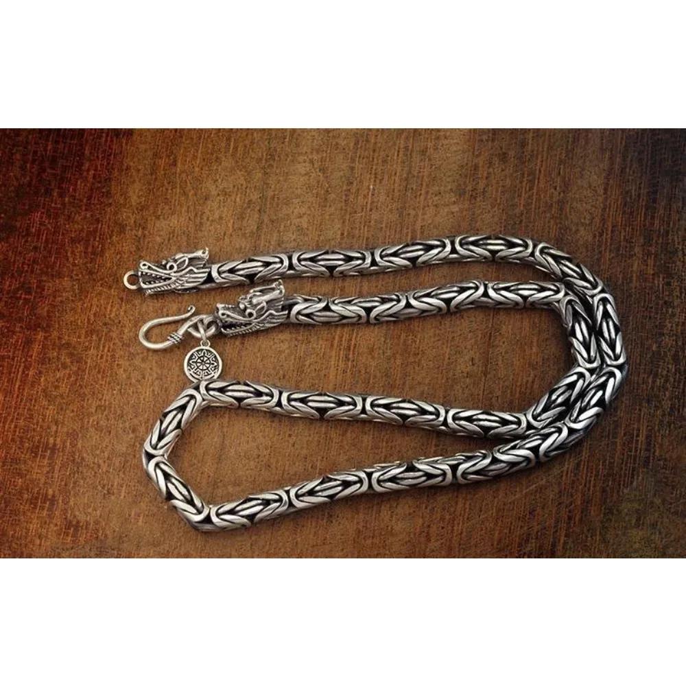 Collier Noble en argent Sterling rétro pour hommes et femmes, classique, 8MM, rchain dragon, 60cm, b