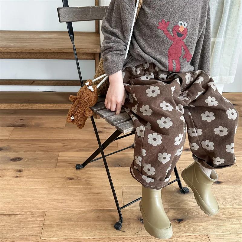 Pantalon ample vintage fleur imprimé enfants automne - Sarouel bébé garçon fille coton décontracté vêtement