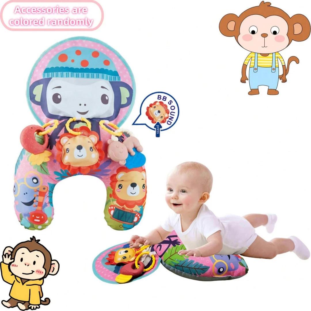 Coussin de jeu pour bébé avec hochets, tapis d'éveil multifonctionnel pour nourrissons, animaux de d