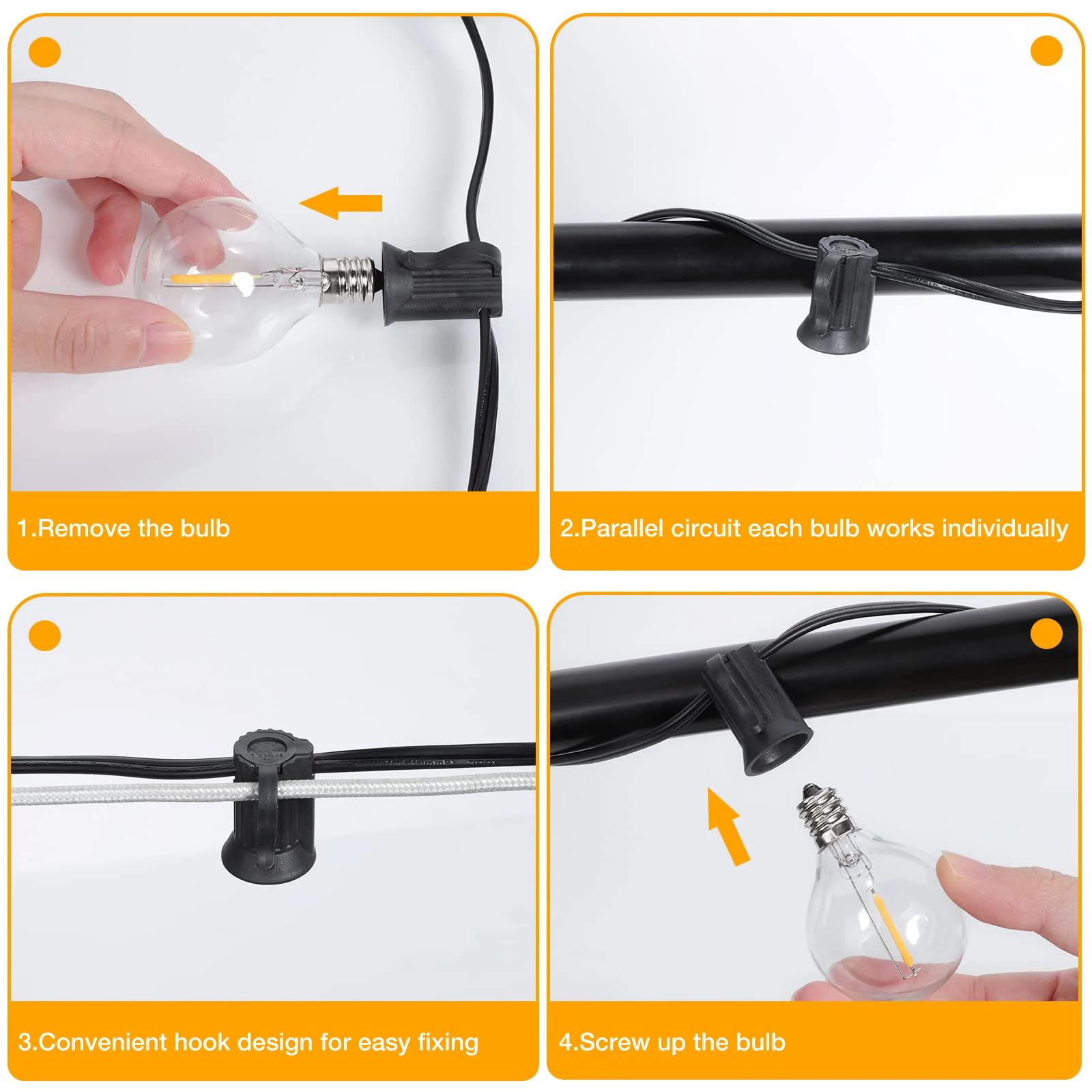 Guirlande lumineuse féerique G40 pour l'extérieur, 25 pieds, 50 pieds, ampoules en verre transparent
