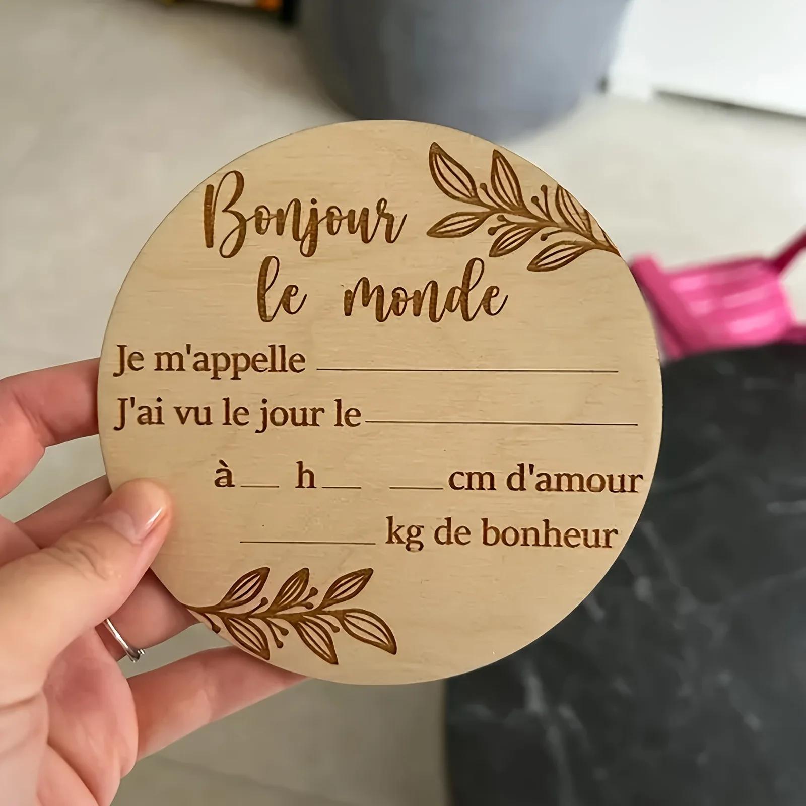 1 pièce bébé nouveau-né panneau de bienvenue en bois sculpté design "Hello World" baby shower bois n