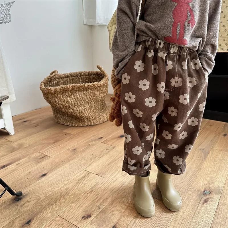 Pantalon ample vintage fleur imprimé enfants automne - Sarouel bébé garçon fille coton décontracté vêtement