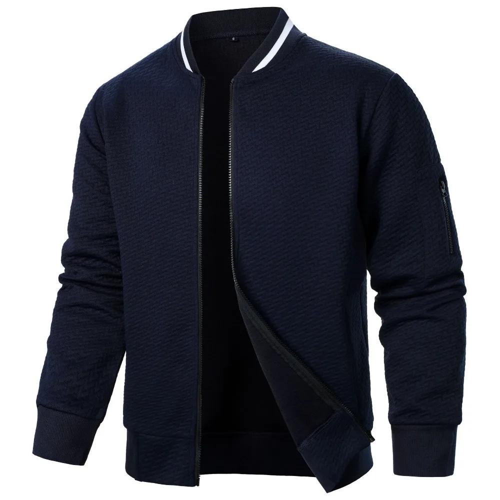 Sweat-shirt à col montant zippé pour hommes, vestes de baseball PVD, cardigan jacquard décontracté,