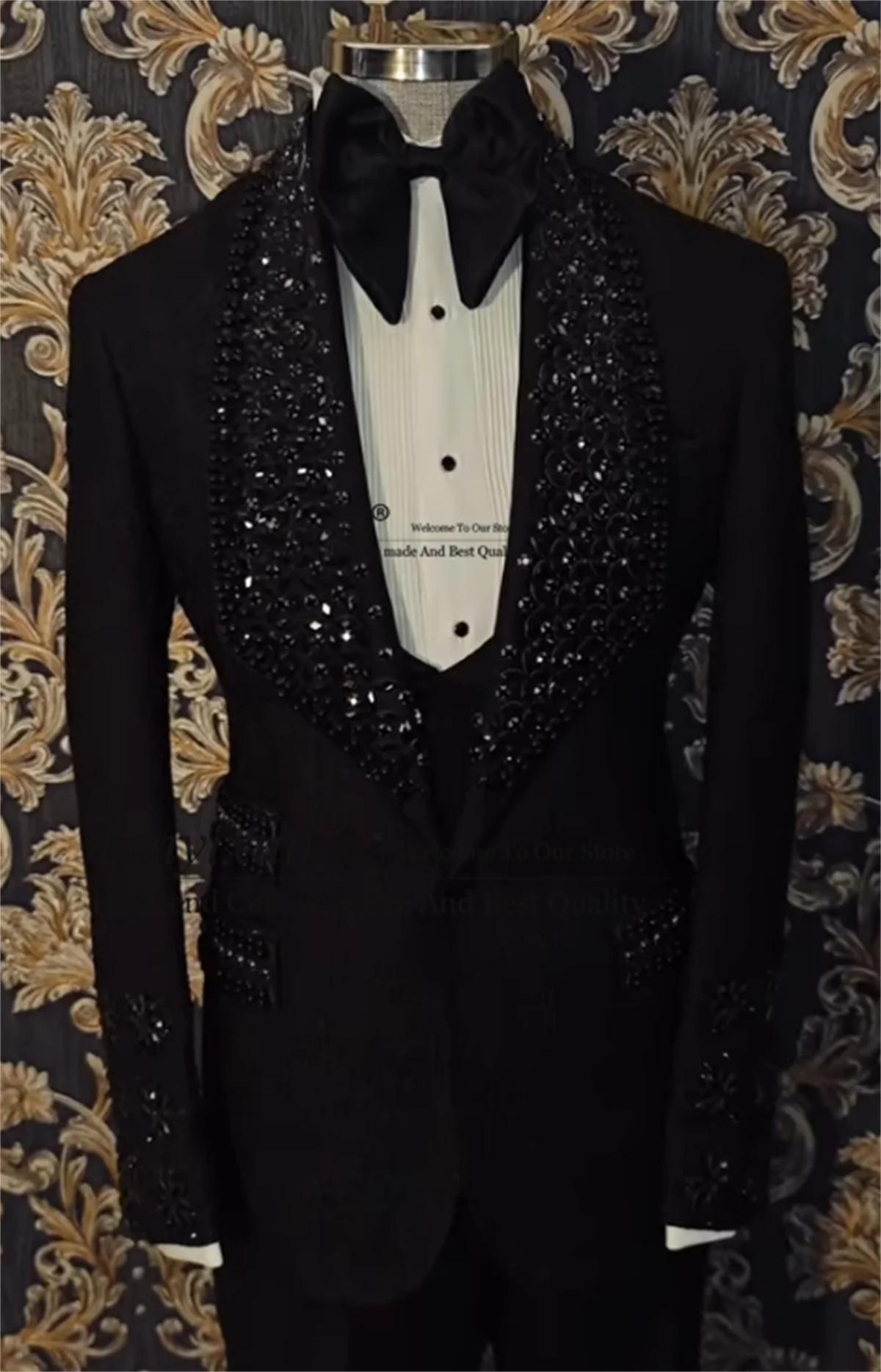 Costume Homme 3 Pièces Brillant avec Ornements, Blazer de Mariage Personnalisé, Smoking de Fête Coup