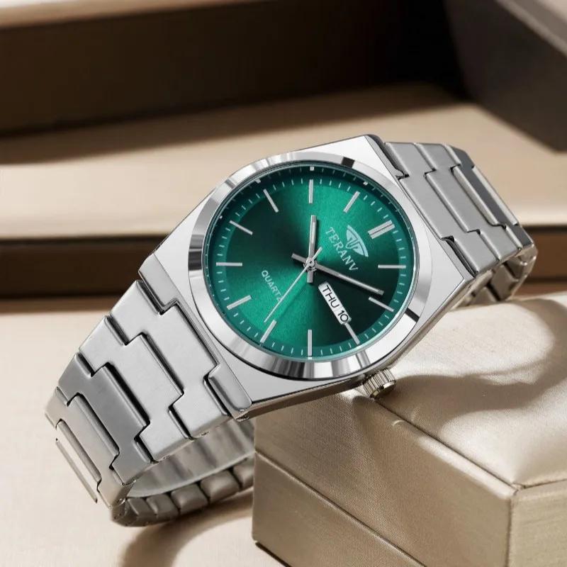 Montre pour hommes, montre à quartz de mode avec calendrier mince en acier inoxydable