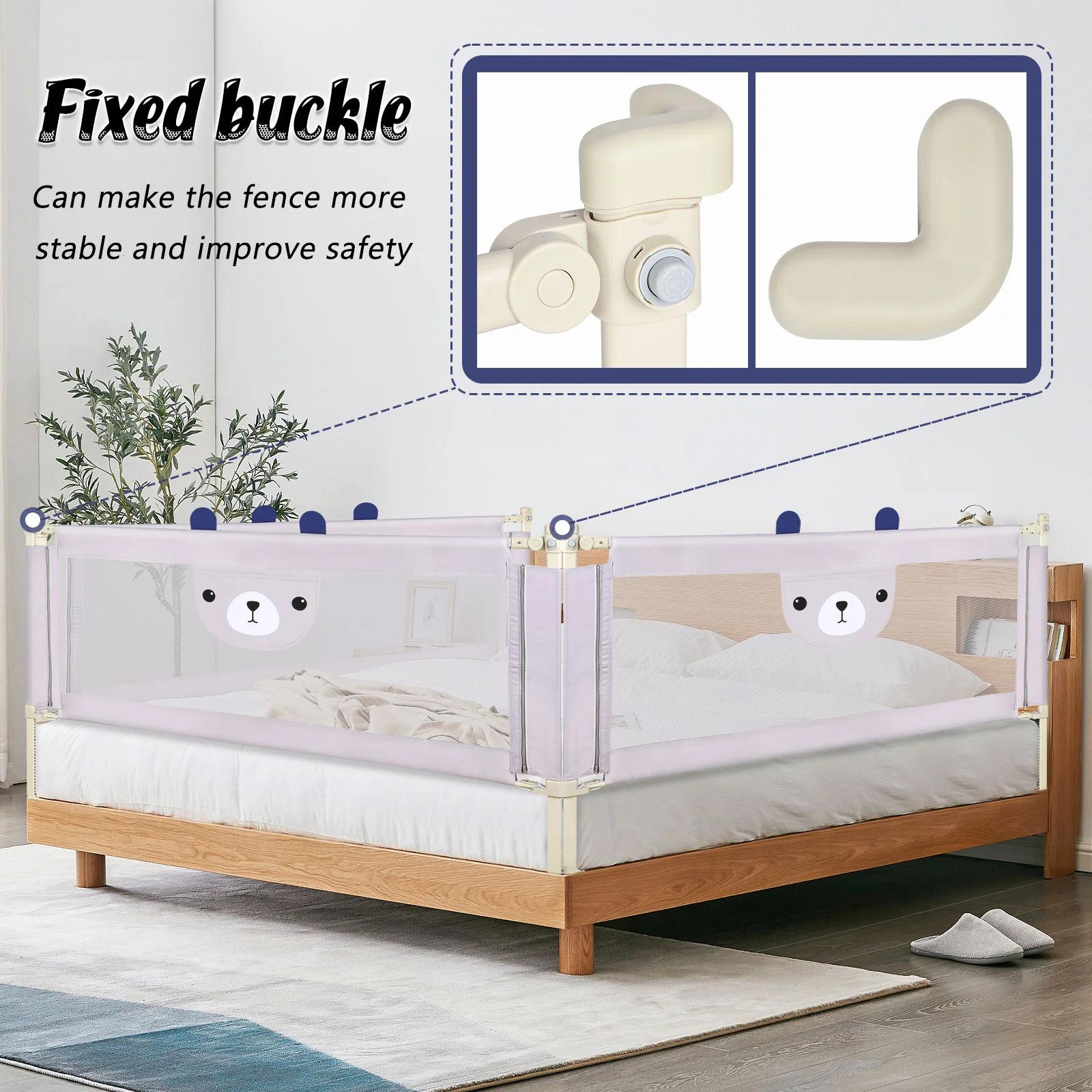 Barrière de Lit Bébé, Réglable 30 Niveaux, Cadre Métallique Anti-Chute, Tissu Respirant Gris Clair a
