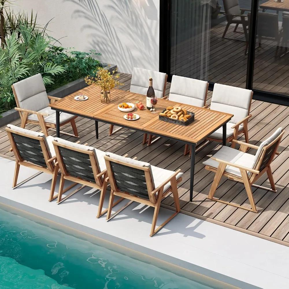 Table à manger d'extérieur pour table de patio en bois d'acacia de 8, 79 pouces avec trou pour paras