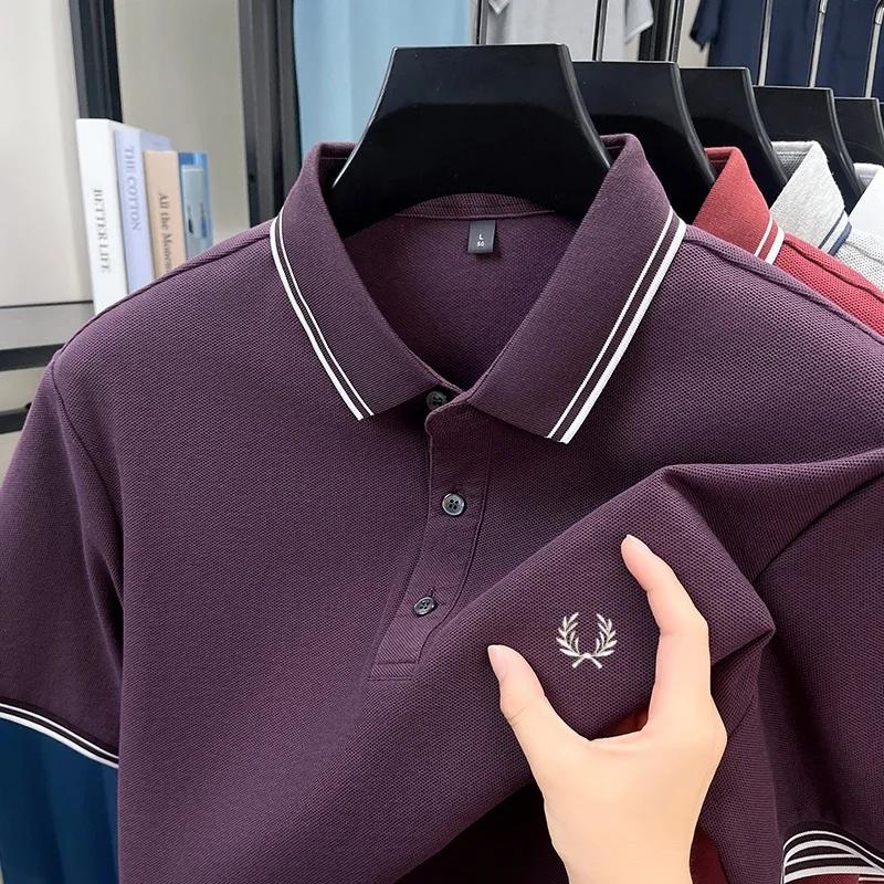 Polo à manches courtes pour hommes, 100% coton pur, brodé, décontracté, à la mode, respirant, confor