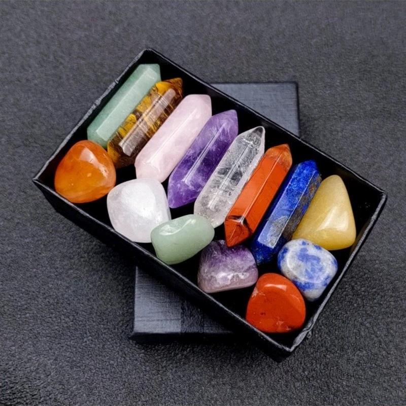 14 pièces/boîte pierre naturelle 7 Points de Chakra pilier en cristal ensemble coloré collier à fair