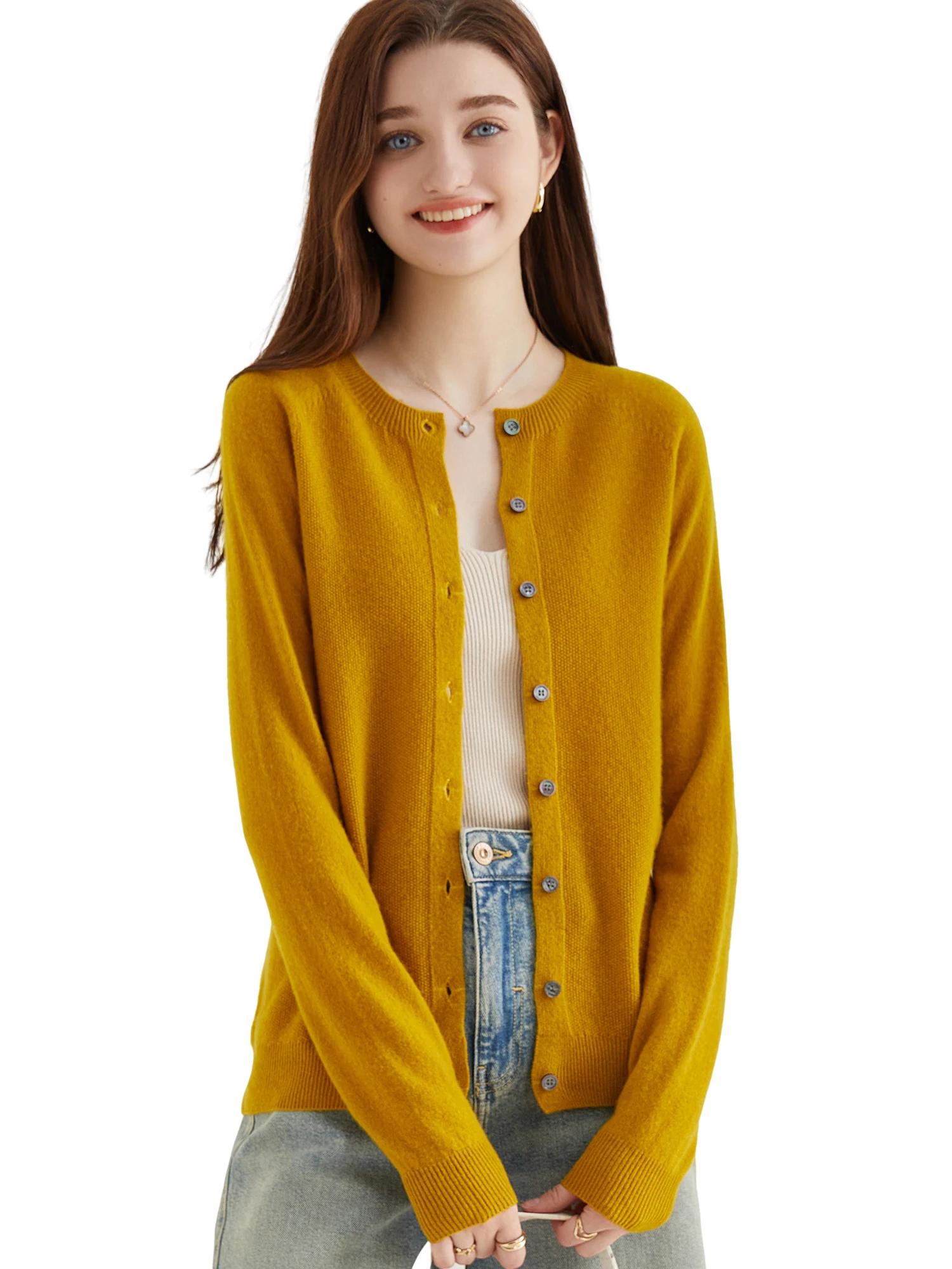 Cardigan en tricot pour femmes, pull à manches longues, haut 100% laine, manteau Vintage, veste en t