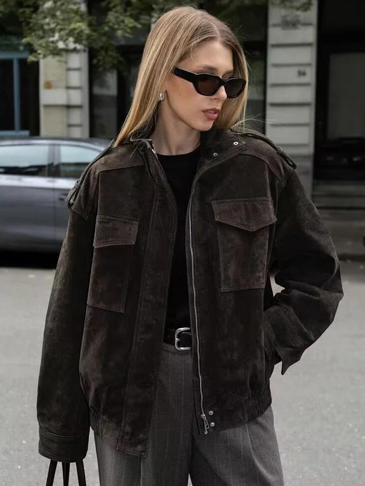 Veste en daim pour femme SLTNX, nouvelle collection printemps 2026, manteau décontracté chic à manch