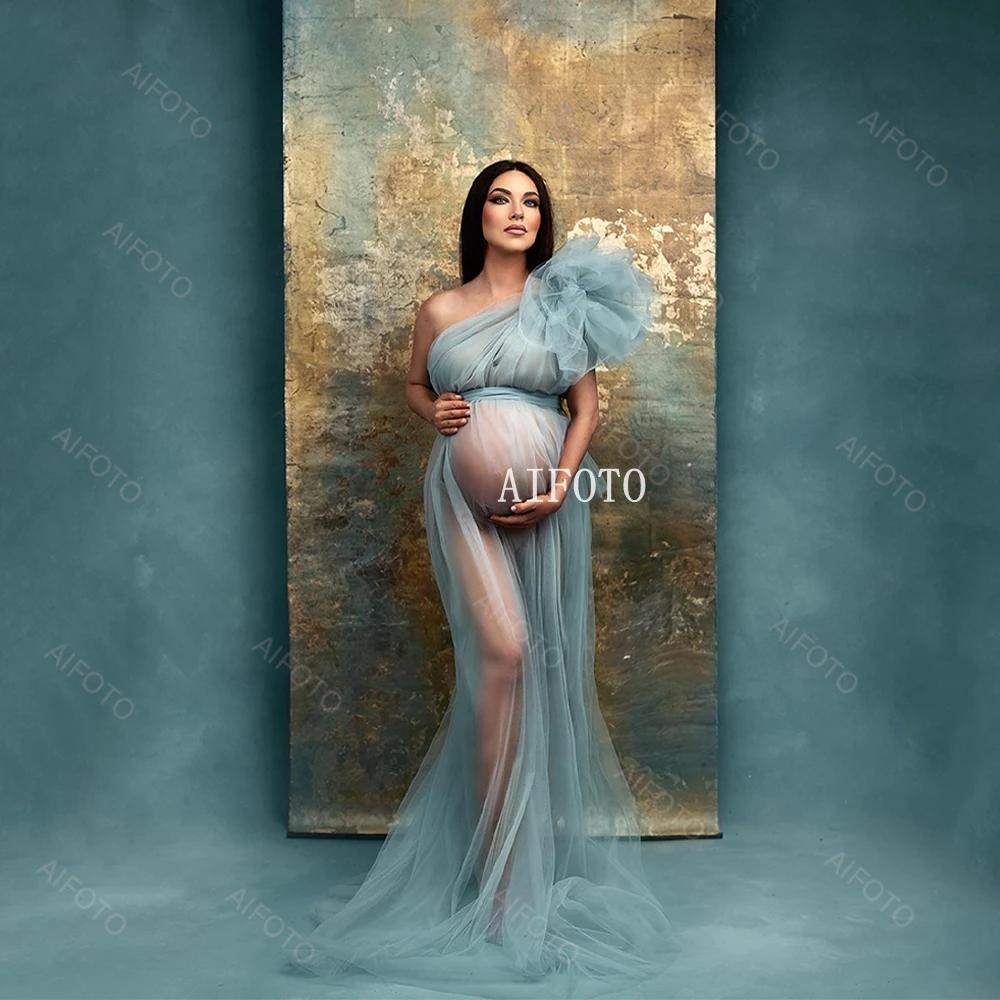 Robe longue en tulle pour femmes enceintes, robe de photographie, robe à volants en maille, longue f