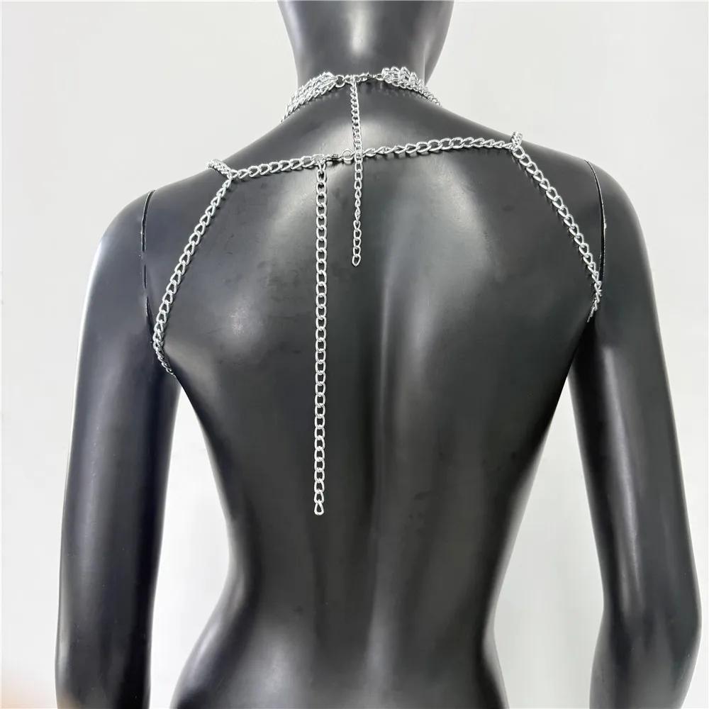 Débardeur d'été avec chaîne en métal pour femmes, Sexy, ajouré, dos nu, décolleté en V profond, col
