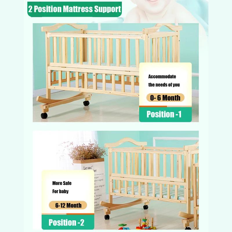Berceau à bascule en bois enrichi pour nouveau-né, lit bébé, moustiquaire gratuite, sans peinture, b