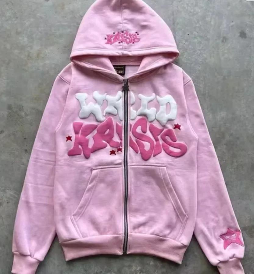 Sweat-shirt à capuche imprimé avec lettres américaines rétro pour homme, cardigan ouvert unisexe pou