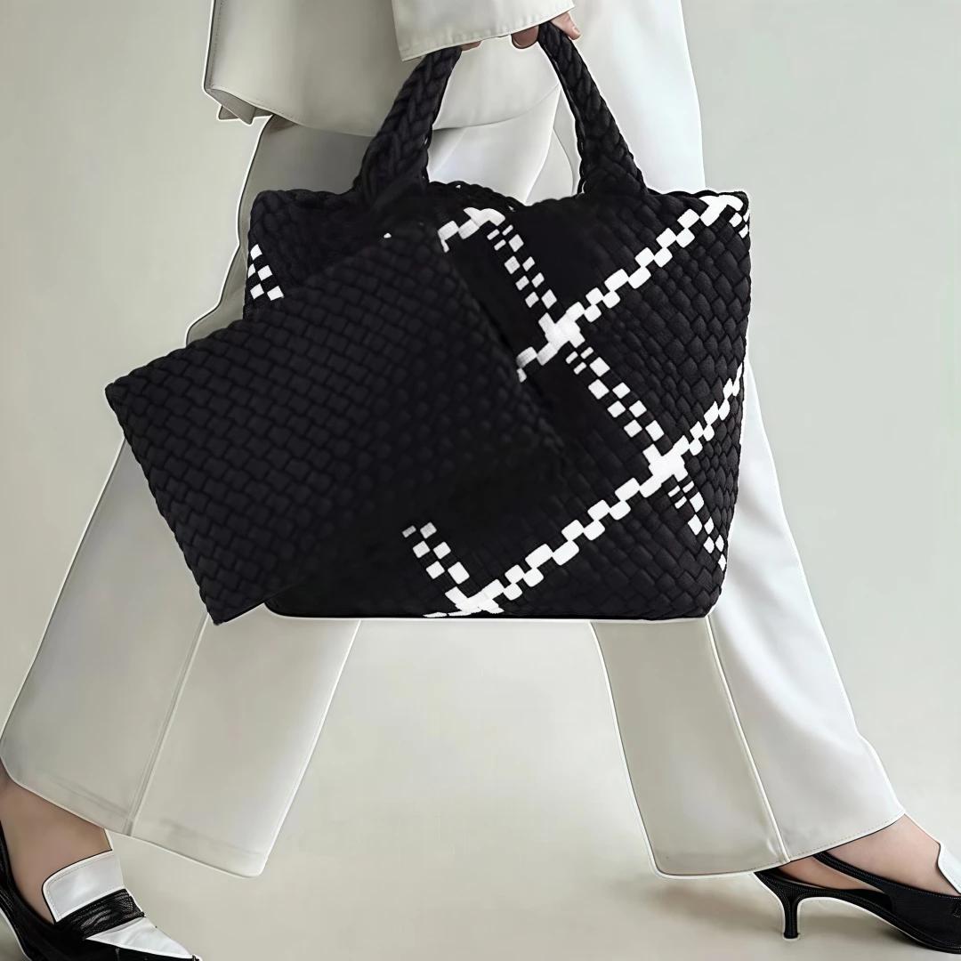Sac tissé pour femmes, sac fourre-tout en néoprène, sac à main de plage d'été, sac à main rétro fait