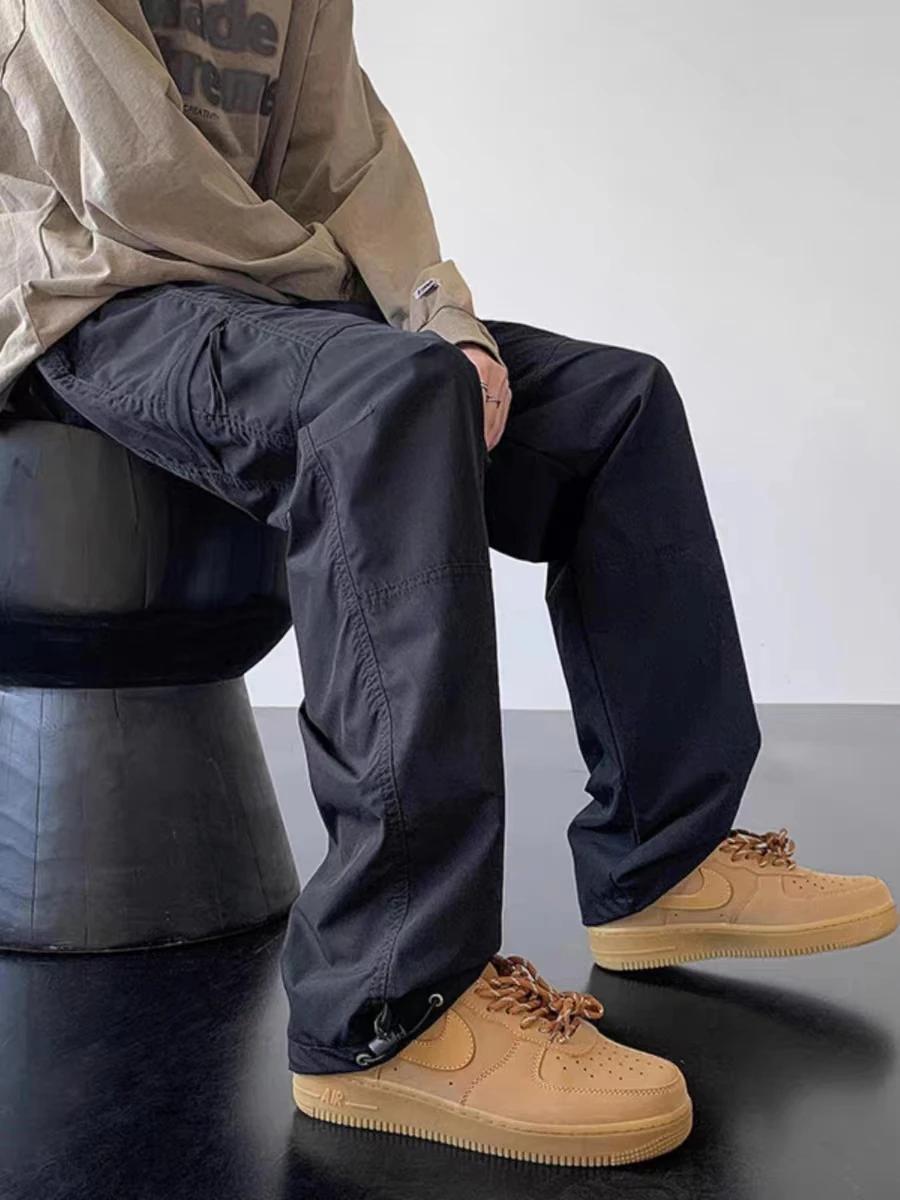 Pantalon cargo multi-poches à jambes larges pour hommes, 1 pièce, taille élastique avec cordon de se