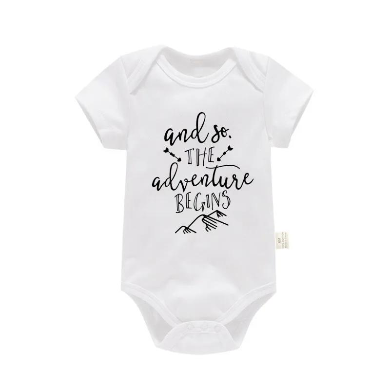 Barboteuse à manches courtes pour bébés garçons et filles, 100% coton, imprimé de lettres drôles, I