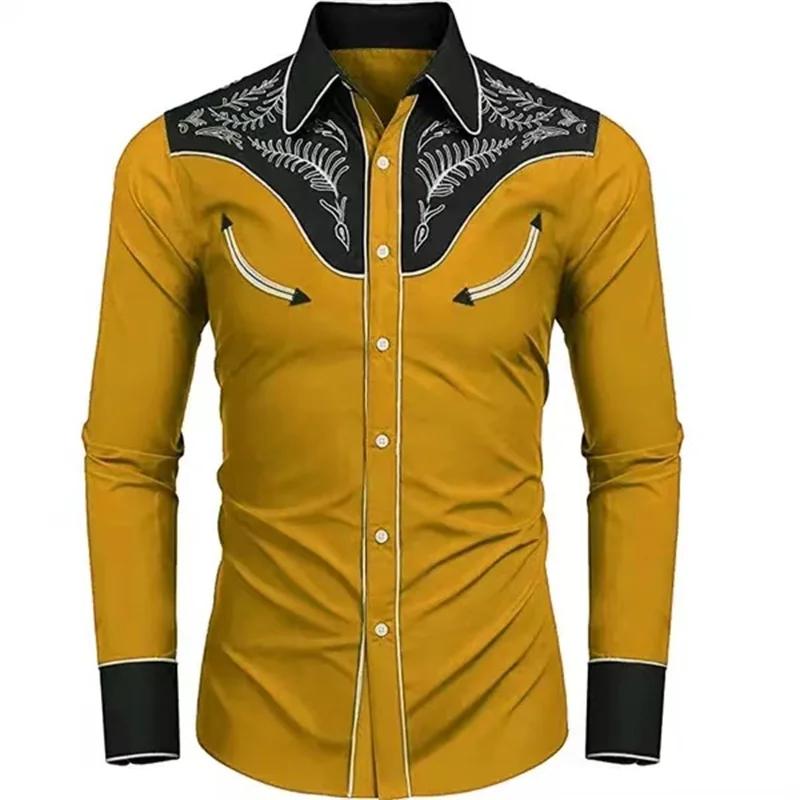 Chemise à manches longues ethnique tribal pour hommes, revers boutonné, mode décontractée, simple, f