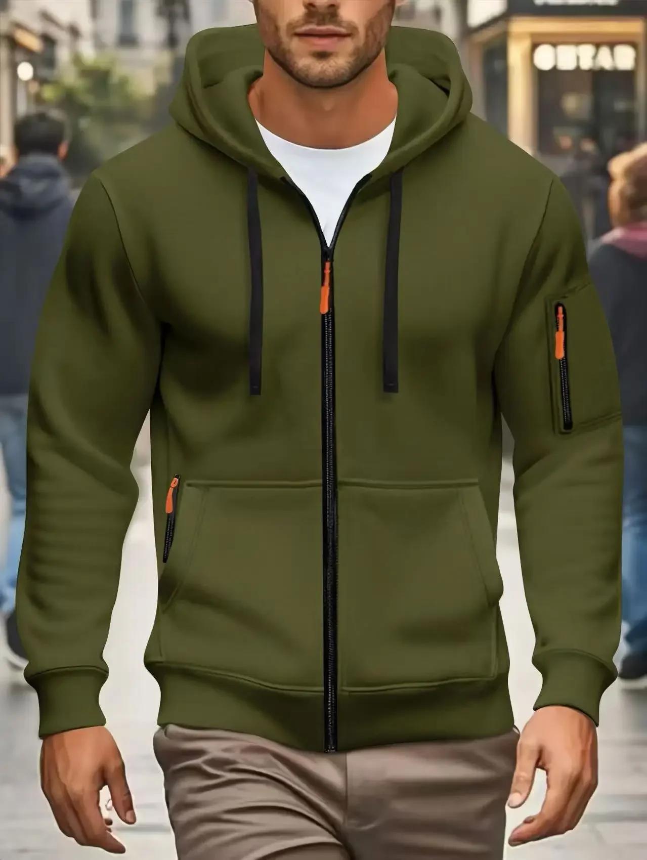 Hommes automne et hiver nouveaux sweats à capuche à manches longues sweat poche fermeture éclair con