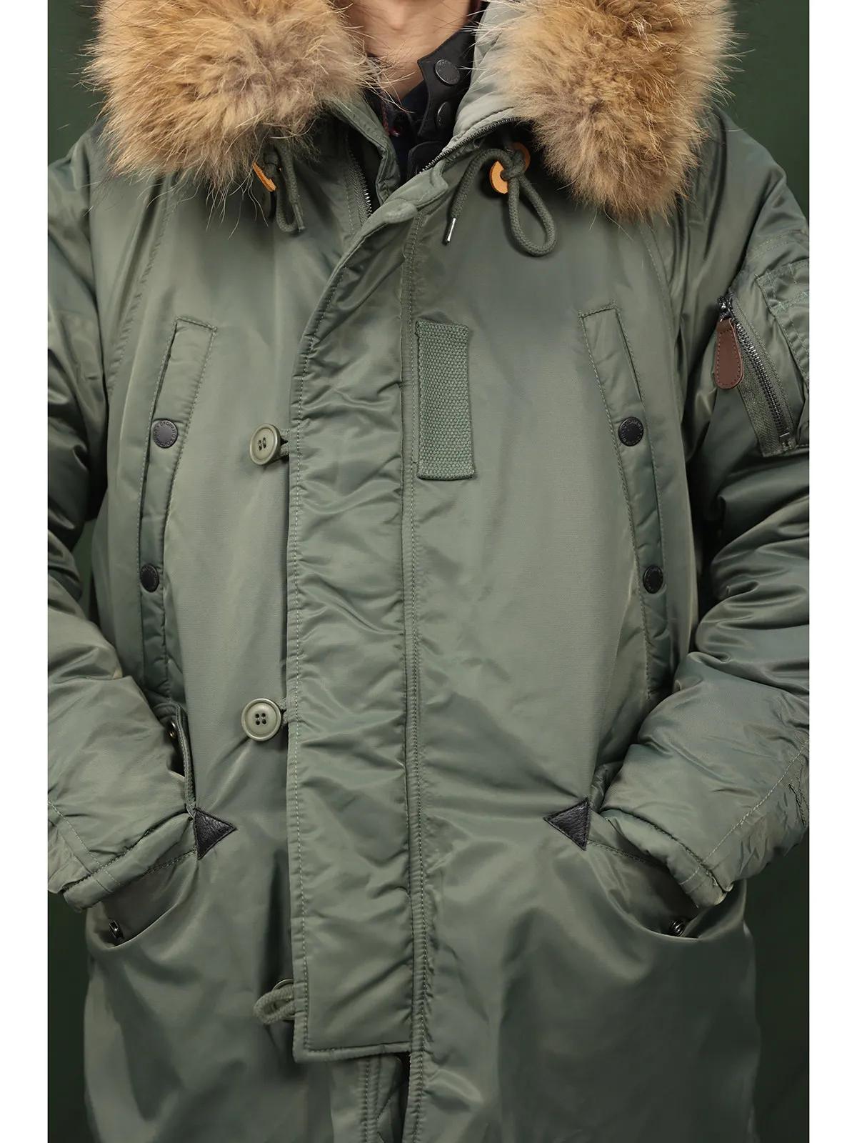 Parka N3B mi-longue à capuche en coton, veste de pilote, manteau d'hiver chaud avec col en fourrure